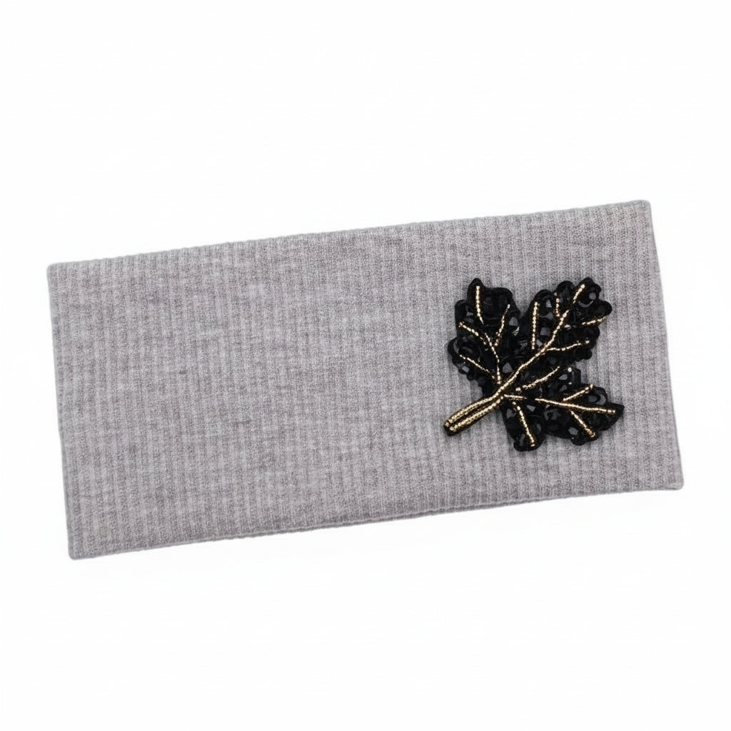 Ladies Beaded Leaf Soft Ribbed Headband