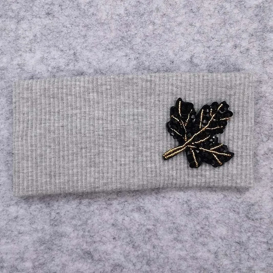 Ladies Beaded Leaf Soft Ribbed Headband