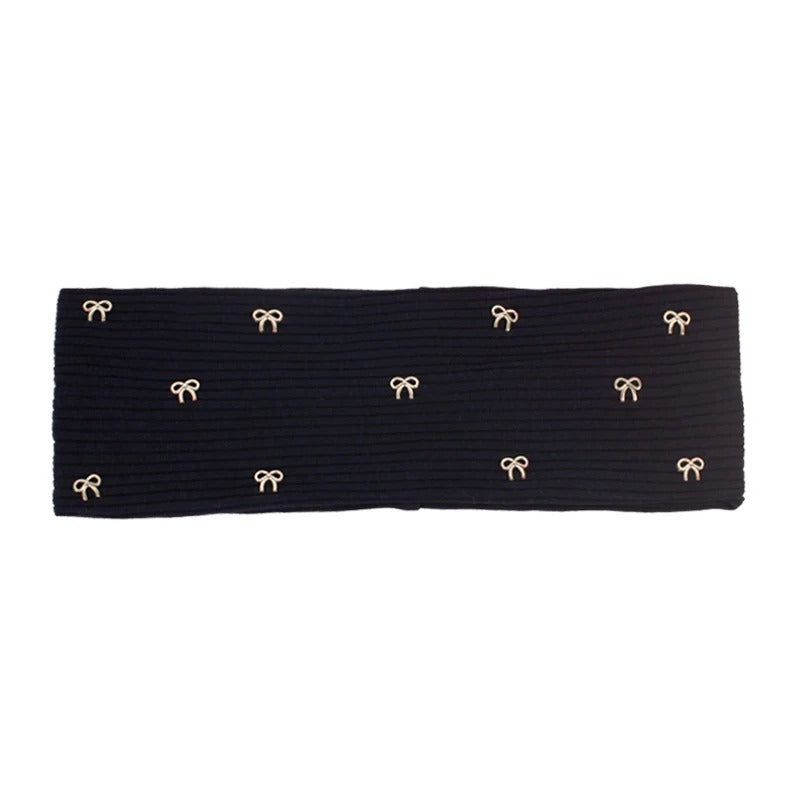 Ribbed Rhinestone Bow Headband