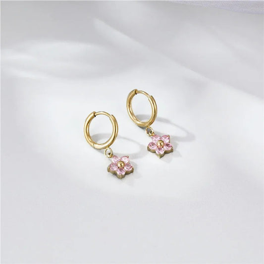 Stainless Steel CZ Flower Earrings