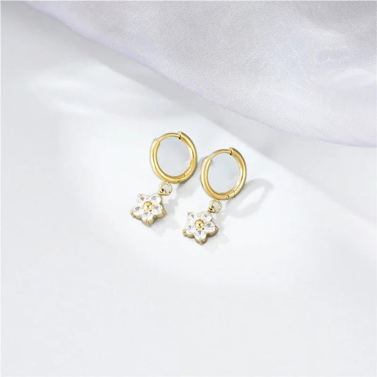 Stainless Steel CZ Flower Earrings