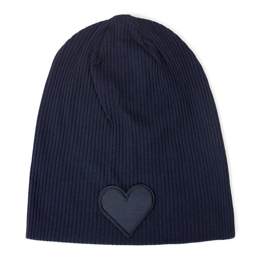 Ribbed Cotton Beanie with Heart Motif