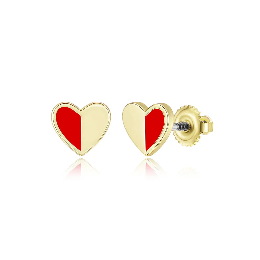 My Little Jewel Half Enamel Heart Surgical Steel Screw Back Earrings
