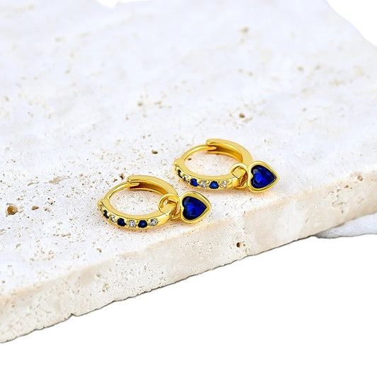 Stainless Steel Gemstone Huggies Heart Earrings